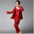 Simulation silk pajamas ladies autumn long-sleeved trousers three-piece suit large size home service summer summer models spring autumn winter YT