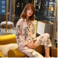 New ladies pajamas ice silk spring and autumn long-sleeved trousers season home service simulation silk female suit
