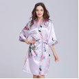 New mid-sleeved simulation silk pajamas bathrobes ladies silk spring and autumn summer silk single pajamas home service QL