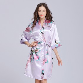 New mid-sleeved simulation silk pajamas bathrobes ladies silk spring and autumn summer silk single pajamas home service QL