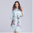 New mid-sleeved simulation silk pajamas bathrobes ladies silk spring and autumn summer silk single pajamas home service QL