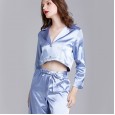 Pajamas ladies spring and summer summer silk long-sleeved trousers home service suits can be worn outside YT