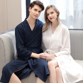 Spring and autumn summer autumn season bathrobes female thin yukata pajamas men and women home clothes couples add fat XL