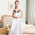 New simulation silk pajamas ladies spring and autumn summer sexy suspenders long nightdress XL home service QL