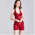 Sexy pajamas ladies spring and autumn summer lace perspective beautiful back hanging neck straps suspenders shorts home service YT