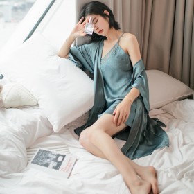 Pajamas women autumn ice silk spring autumn and winter thin section sexy lace lace sexy suspenders nightdress nightgown two-piece suit