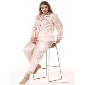Adding fat to increase the size of women's simulation silk pajamas suit long-sleeved trousers cardigan loose two-piece home service DL