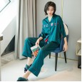 New ice silk pajamas ladies XL trend printing bat sleeves home service silk suit cute