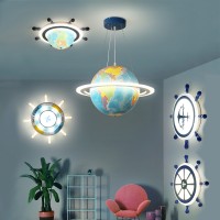 led eye protection children's room lamp creative globe rudder ceiling lamp remote control dimming boy girl bedroom chandelier