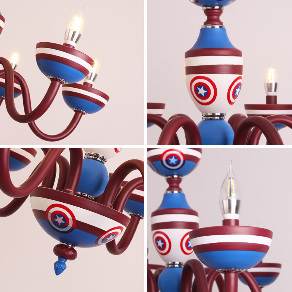 Children's room chandelier Captain America creative cartoon Mediterranean bedroom lamp Nordic eye protection boy and girl room lamp