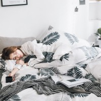 Nordic cotton small fresh wind four-piece cotton active printing quilt cover bed linen