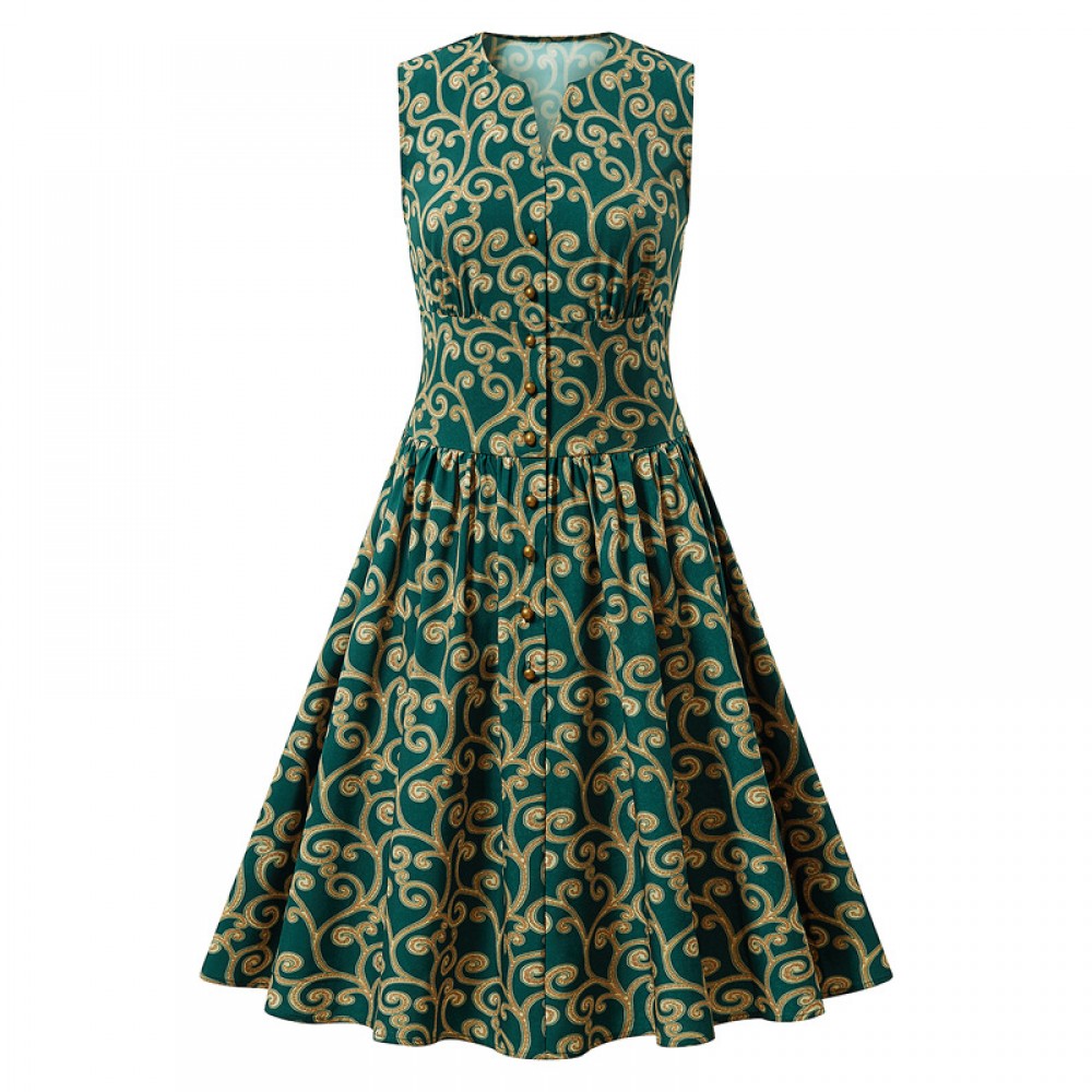 vintage dress explosive single-breasted women's retro dress