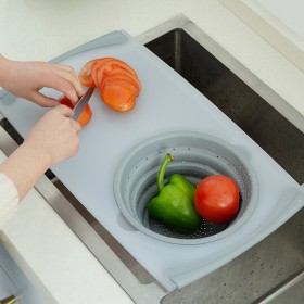 Kitchen multifunctional sink cutting board cutting vegetable draining basket can filter folding sink basket two in one chopping board