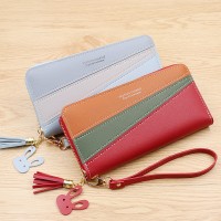 New ladies clutch bag wallet female long section Korean version contrast color stitching zipper tassel large capacity wallet mobile phone bag