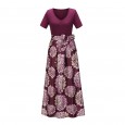 Spring and summer new women's skirt contrast color short-sleeved v-neck print dress dress