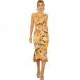 Summer New Women's Skirt V-neck Slim Print Ruffle Dress