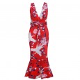 Summer New Women's Skirt V-neck Slim Print Ruffle Dress