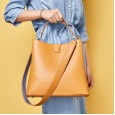 Genuine leather handbags spring and summer new fashion handbag female atmosphere cowhide bag ladies bucket bag female shoulder messenger bag