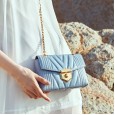 Small fragrant cowhide embroidery thread chain bag female new wave leather crossbody bag female wild shoulder bag small bag