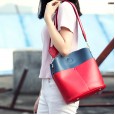 New women's bag bucket bag leather women's bag high-capacity cowhide simple contrast color shoulder diagonal trend female bag