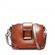 New Korean version of oil wax leather large capacity chain square buckle bag shoulder messenger leather female bag wild small square bag