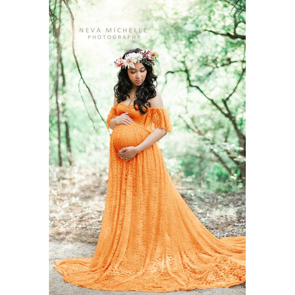 Women's lace pregnant women trailing short-sleeved one-piece dress skirt photography flying flying sleeve dress 8919