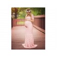 White sexy deep V-neck long-sleeved lace perspective tight-tailed long dress 8905