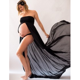 Pregnant women taking pictures tube top chiffon dress pregnant women shooting photo front split mop dress 8812