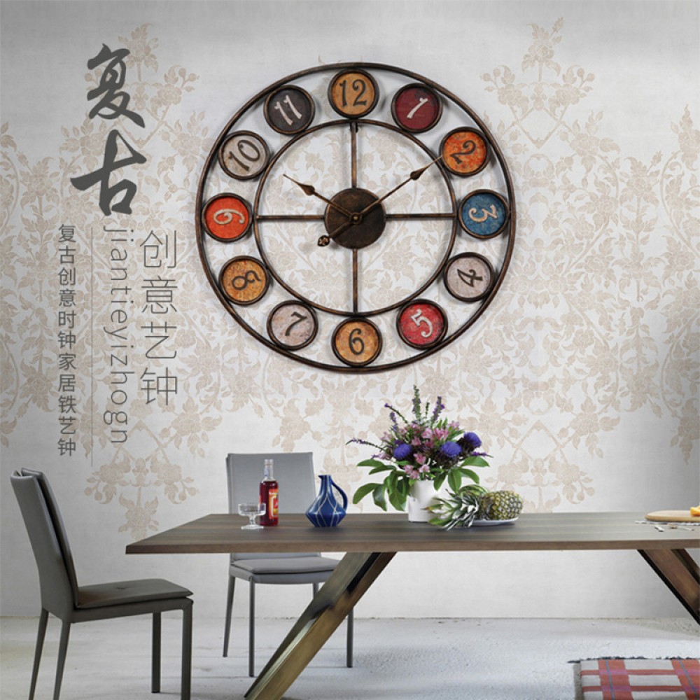 Boyida new hot personality creative iron clock retro wall clock living room study wall clock