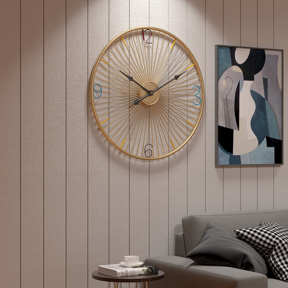 European style best selling creative wall clock living room mute clock round iron clock