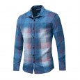 Plus size men's autumn and winter long-sleeved denim shirt plaid shirt 4