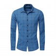 Plus size men's spring and autumn long-sleeved denim shirt plaid shirt 5
