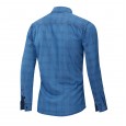Plus size men's spring and autumn long-sleeved denim shirt plaid shirt 5