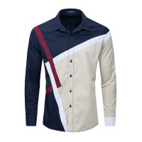 Lapel fashion color matching shirt European code men's casual loose long-sleeved shirt 224