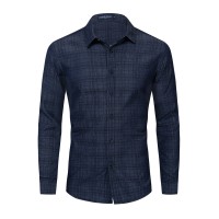 Spring and autumn new European code men's plaid striped cotton long-sleeved shirt lapel cardigan 095