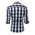 New European code men's casual color matching plaid long sleeve shirt cardigan lapel loose shirt 5-2