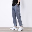 Men's casual pants new hip-hop men's jeans light-colored elastic beam feet nine points jeans men