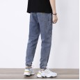 Men's casual pants new hip-hop men's jeans light-colored elastic beam feet nine points jeans men