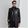 Men's ecological leather leather jacket in the long section of the stand collar leather jacket