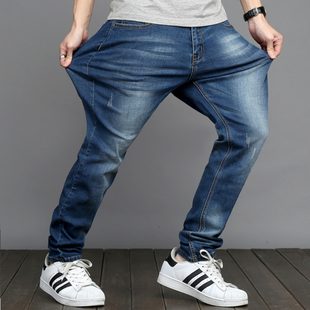 Men's straight high waist jeans wild stretch jeans large size fat trousers fat guy pants 77