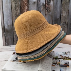 Hat female solid color breathable knitted fisherman hat chic wild casual simple sun hat wave side basin hat straw hat