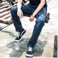 New multi-pocket straight tooling jeans men denim long pants outdoor casual loose overalls men