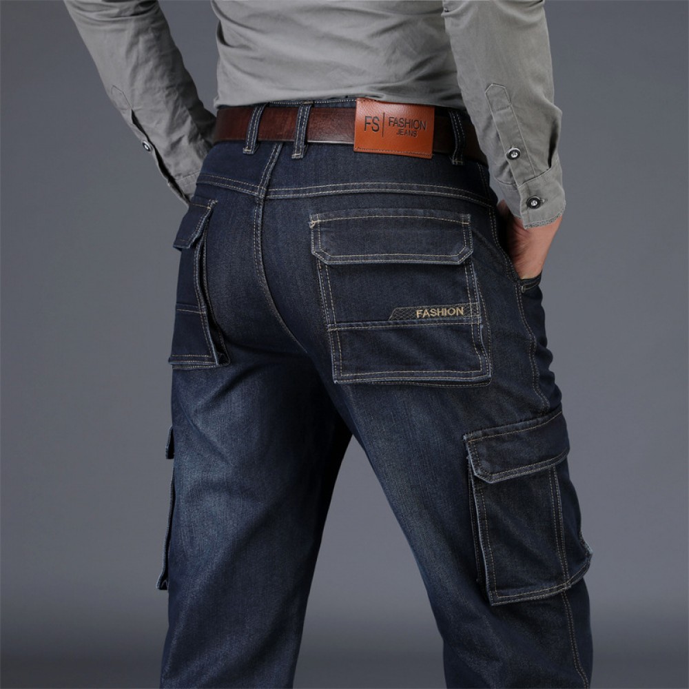Autumn and winter new products outdoor multi-bag jeans loose large size overalls men's straight casual military pants men's pants