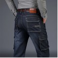 Autumn and winter new products outdoor multi-bag jeans loose large size overalls men's straight casual military pants men's pants