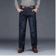Autumn and winter new products outdoor multi-bag jeans loose large size overalls men's straight casual military pants men's pants