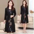 Fake two-piece lace dress, long-sleeved autumn dress, mother dress, female large size slim mid-length bottoming skirt