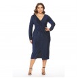 Spring new plus size fat mm large size women's V-neck dress dress skirt
