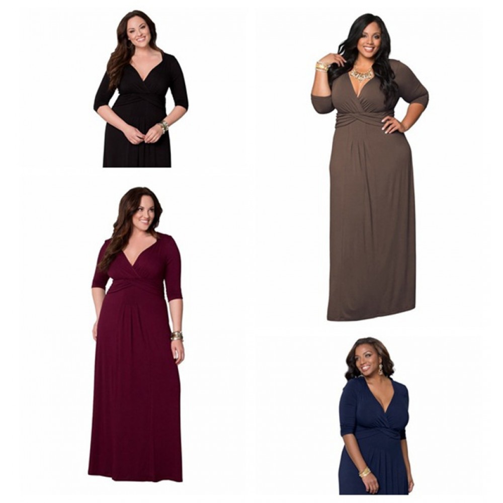Large size hot models dignified atmosphere sexy deep V slim long skirt high elastic dress
