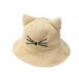 Japanese sweet cute cat ears fisherman hat female summer breathable cotton and linen sunscreen hat wild student basin hat
