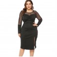 Autumn and winter new large size women's fat mm long-sleeved dress dress mesh perspective split bottoming skirt